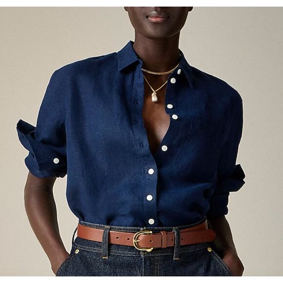 J. Crew Tops - Baird McNutt J Crew Garçon Classic Shirt Irish linen Button Down Navy Size 6 NWT